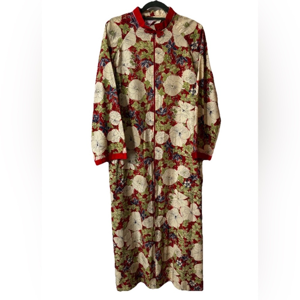Danville Loungewear Robe Floral Embroidered Mandarin Collar Vintage Large